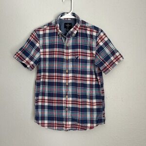 AMERICAN EAGLE Men's Size Small  Slim Fit Cotton Short Sleeve Plaid Button Front